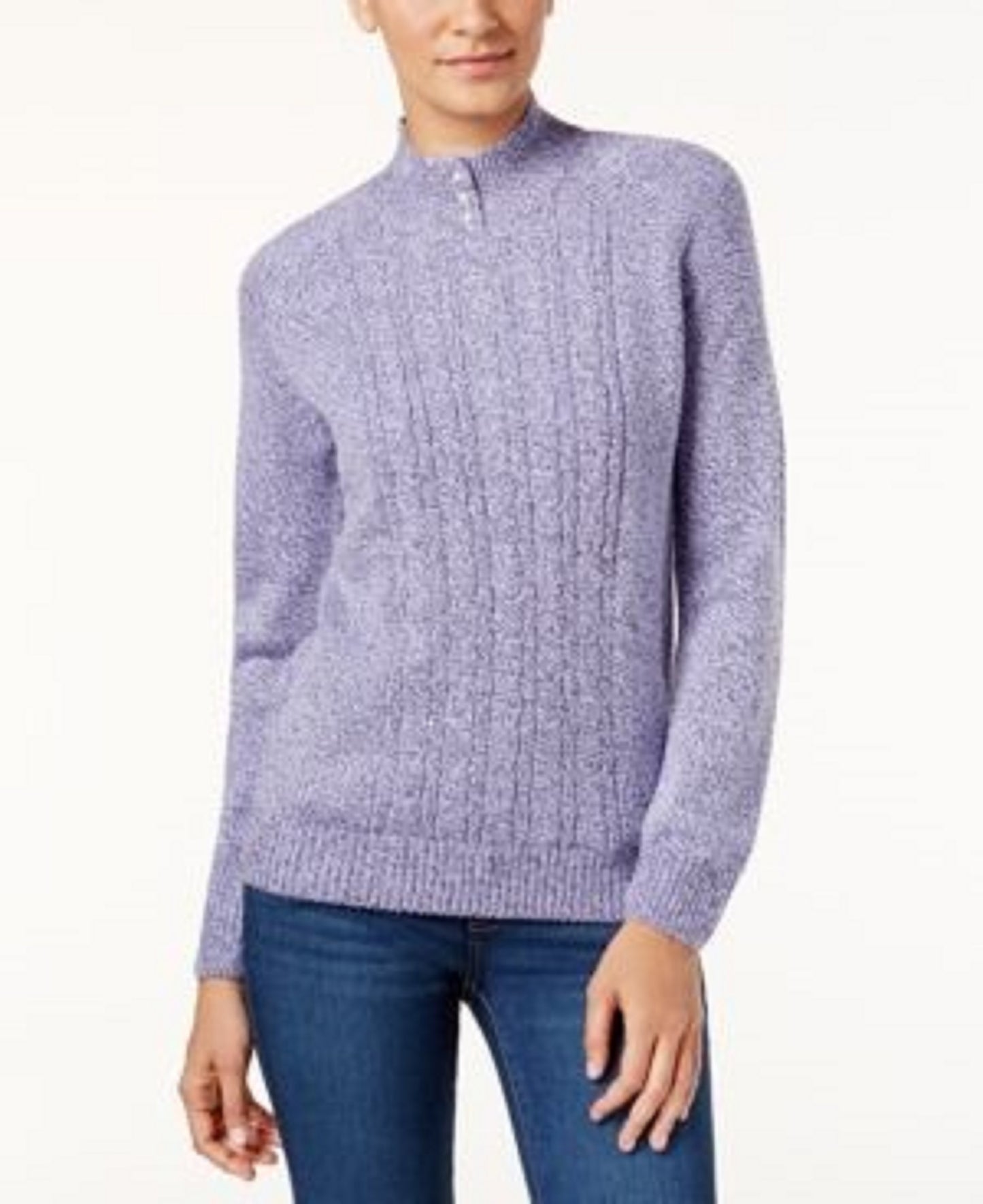 Karen Scott Women's Petite Cable-Knit Sweater Blue Size Large
