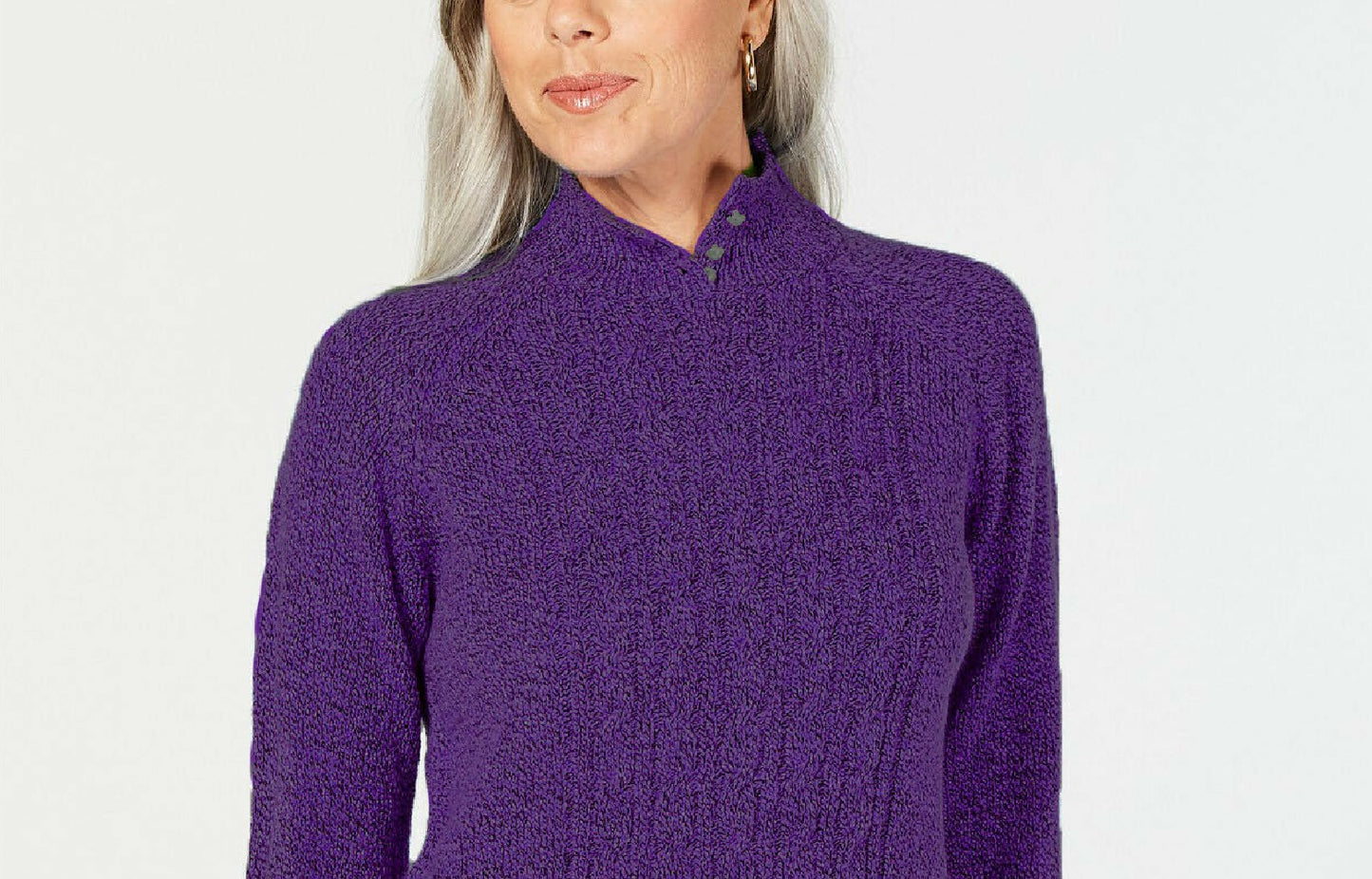 Karen Scott Women's Petite Mock-Neck Cable-Knit Sweater Purple Size Medium
