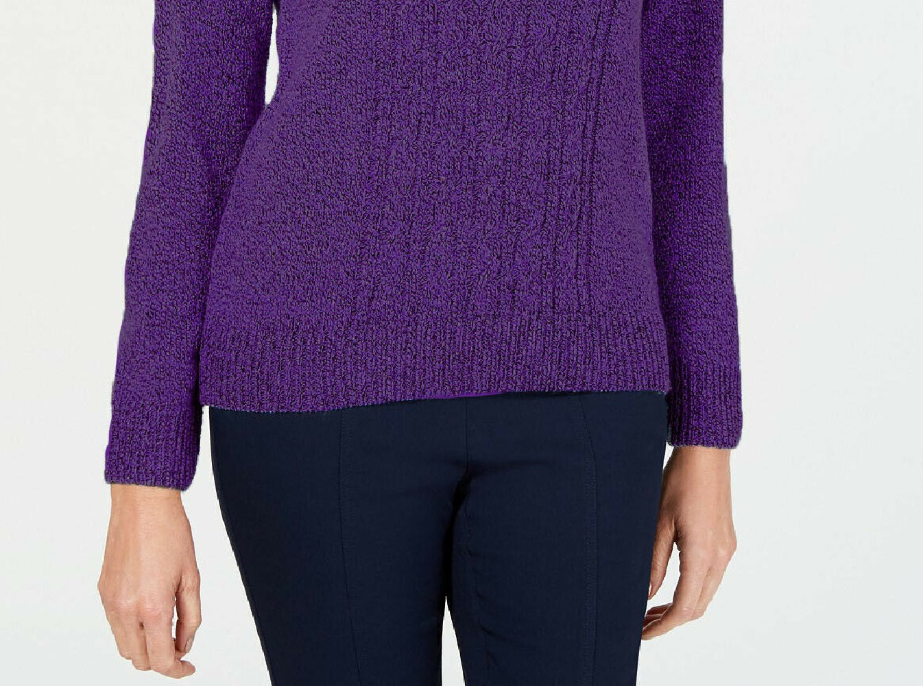 Karen Scott Women's Petite Mock-Neck Cable-Knit Sweater Purple Size Medium