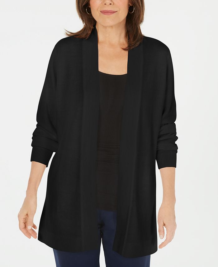 Karen Scott Women's Open-Front Long-Sleeve Cardigan Black Size Small
