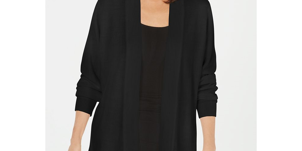 Karen Scott Women's Open-Front Long-Sleeve Cardigan Black Size Small