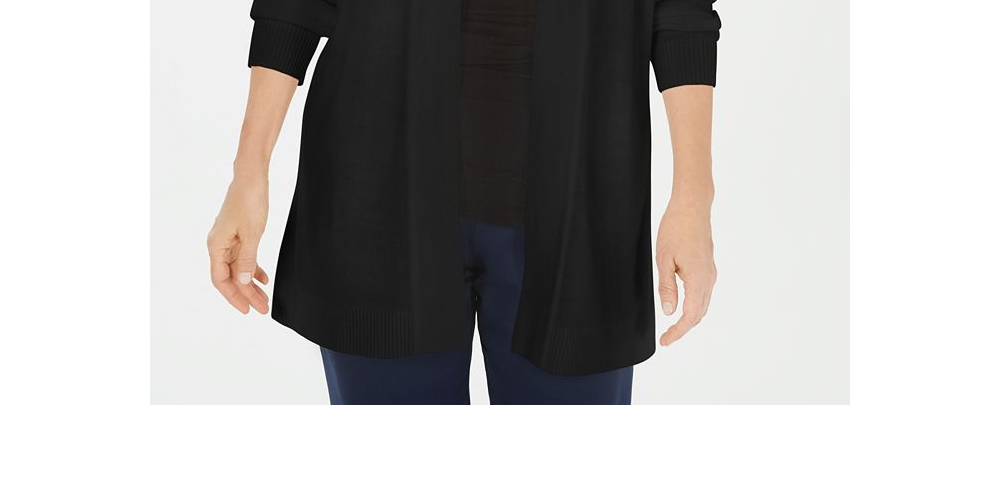 Karen Scott Women's Open-Front Long-Sleeve Cardigan Black Size Small