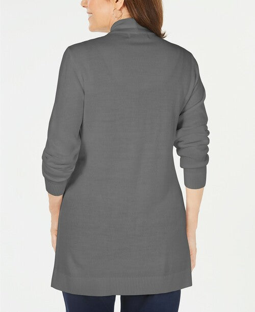 Karen Scott Women's Petite Open-Front Cardigan  Charcoal Size Medium