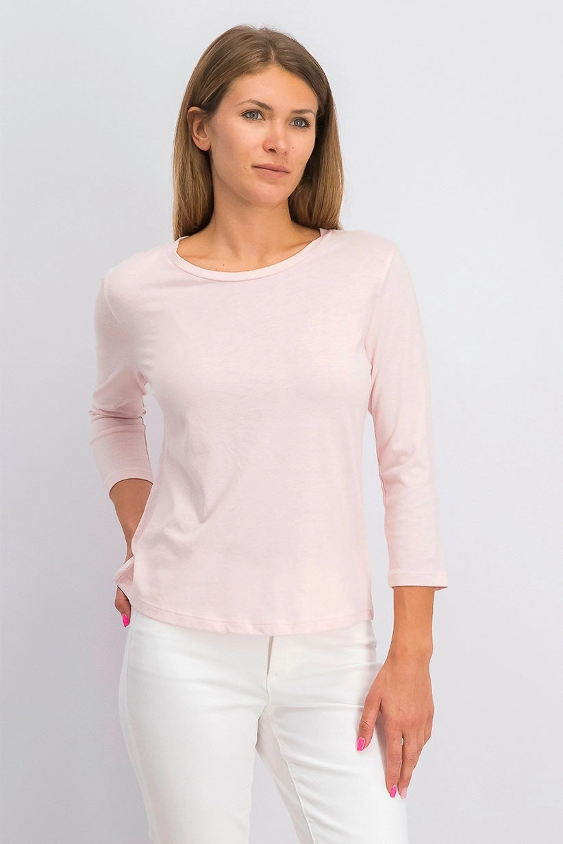 Maison Jules Women's 3/4 Sleeve Solid T-Shirt Pink Size XX-Large