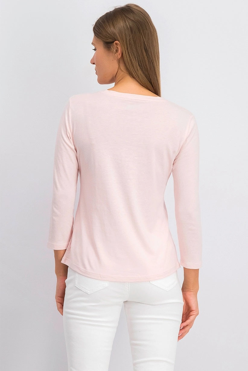 Maison Jules Women's 3/4 Sleeve Solid T-Shirt Pink Size XX-Large