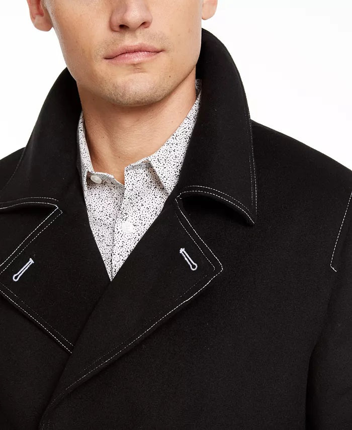 INC International Concepts Men's Contrast Top Stitch Pea Coat Black Size Extra Large