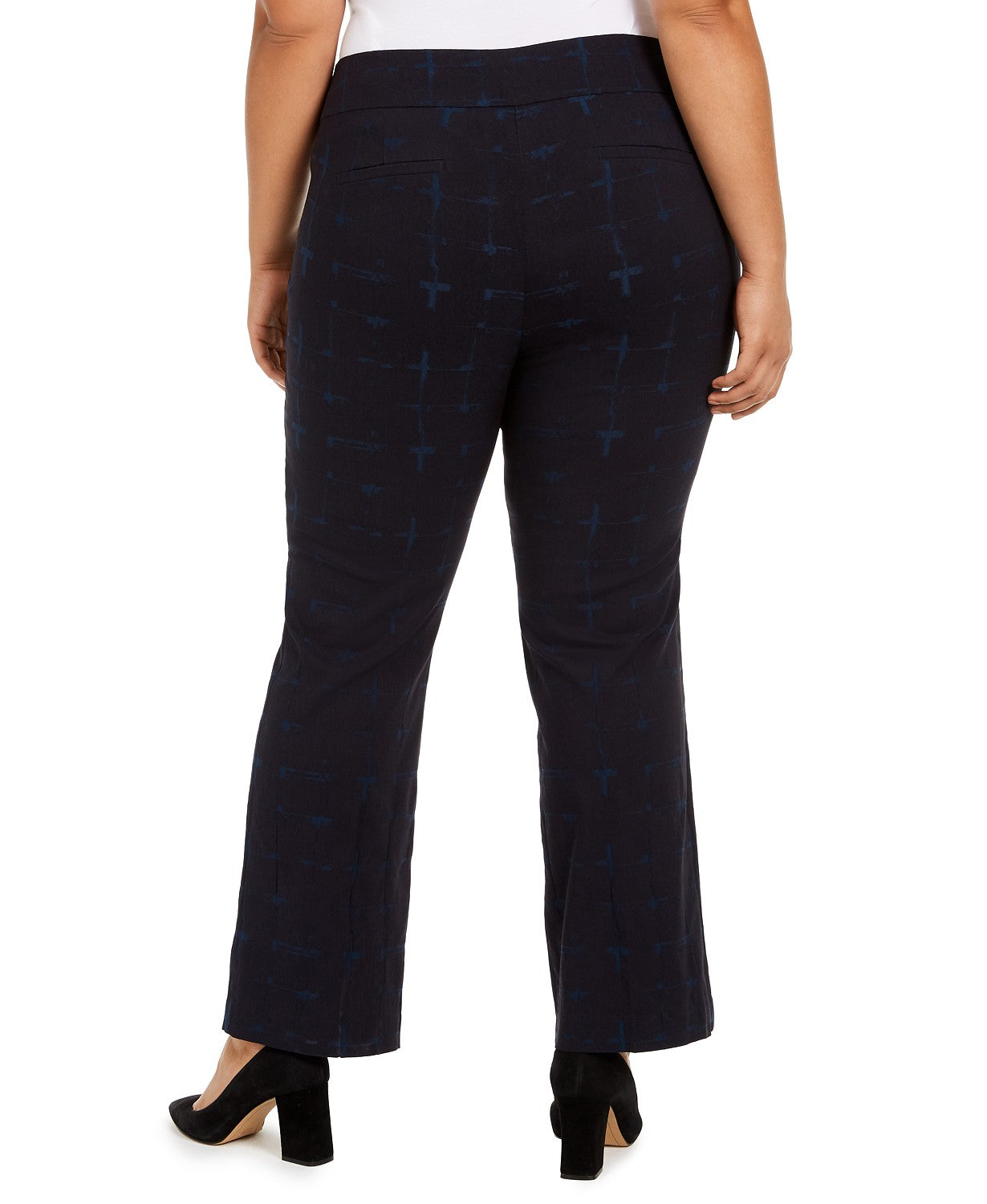 Alfani Women's Plus Size Pull-On Plaid Pants Navy Size 26