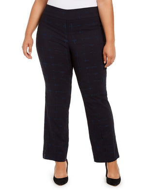 Alfani Women's Plus Size Pull-On Plaid Pants Navy Size 28