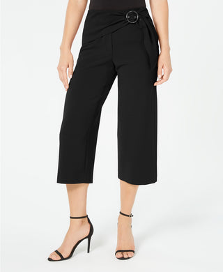 Alfani Women's Petite Cropped Belted Culottes Black Size 4