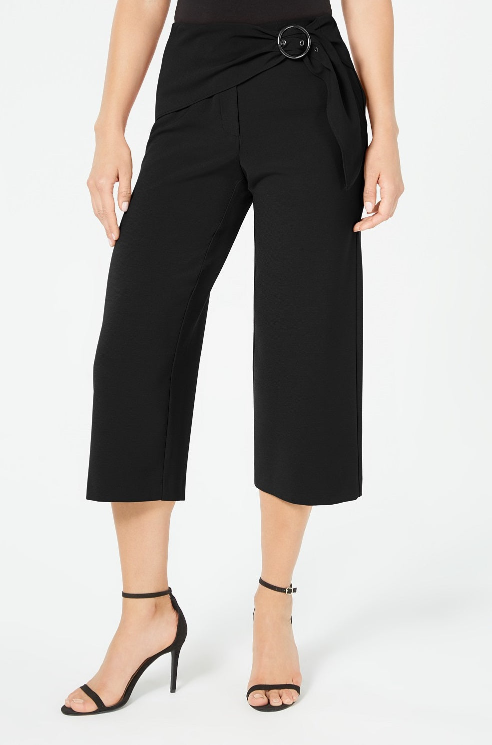 Alfani Women's Petite Cropped Belted Culottes Black Size 4