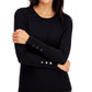 JM Collection Women's Button-Sleeve Crew-Neck Sweater Black Size 2 Extra Large