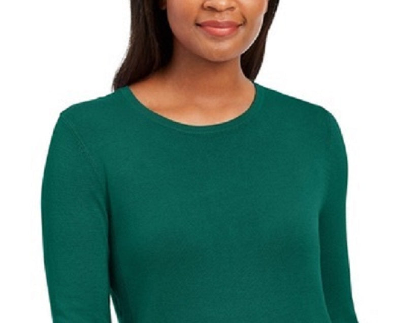 JM Collection Women's Button-Cuff Crewneck Sweater Green Size Extra Large