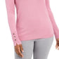 JM Collection Women's Button-Cuff Crewneck Sweater Pink Size Small