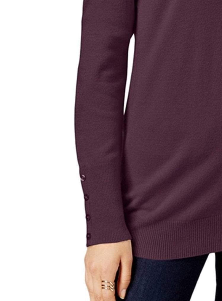 JM Collection Women's Button-Cuff Crewneck Sweater Purple Size Extra Large