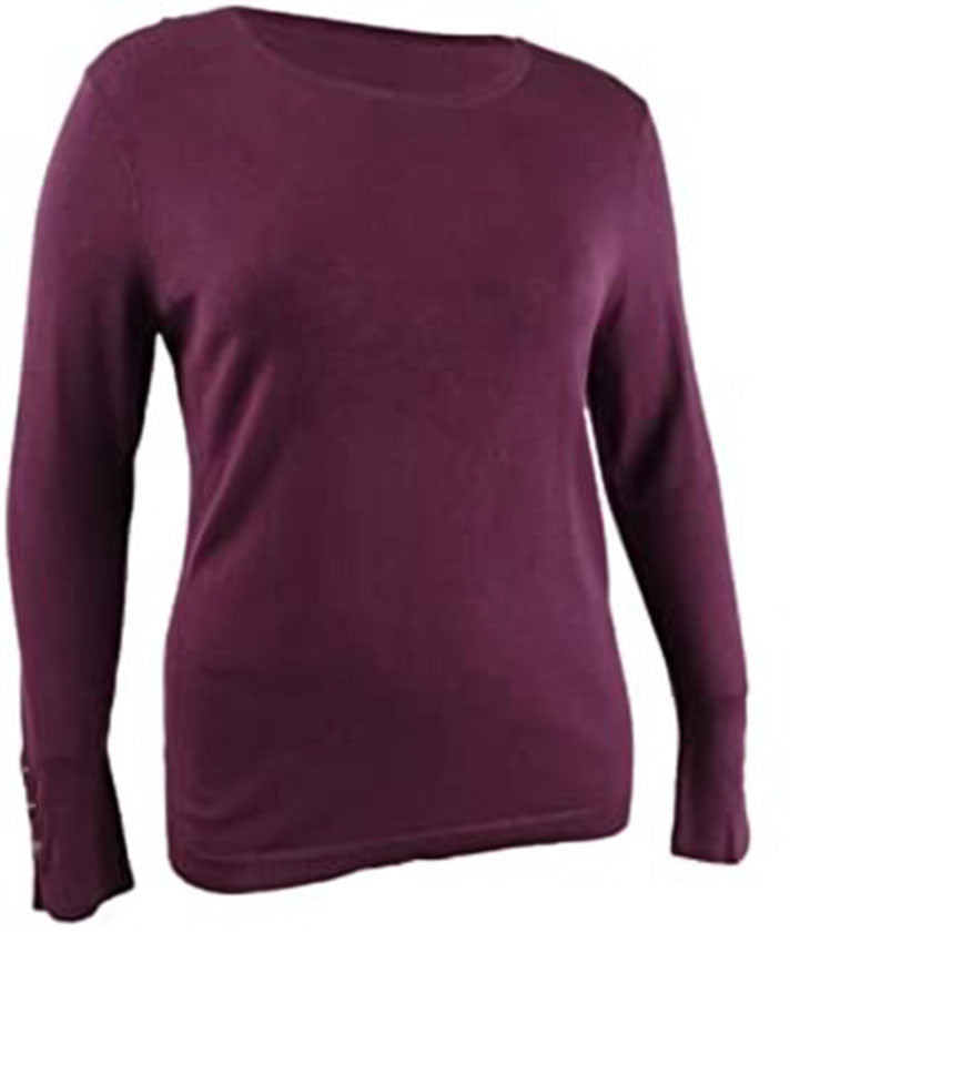 JM Collection Women's Button-Cuff Crewneck Sweater Purple Size 2 X-Large