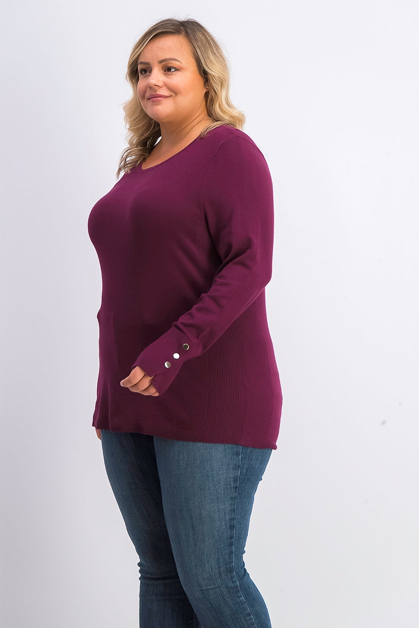 JM Collection Women's Collection Button-Cuff Crewneck Sweater  Medium Red Size Large