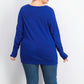 JM Collection Women's Petite Button-Cuff Crewneck Sweater Blue Size Medium