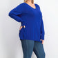JM Collection Women's Petite Button-Cuff Crewneck Sweater Blue Size Medium
