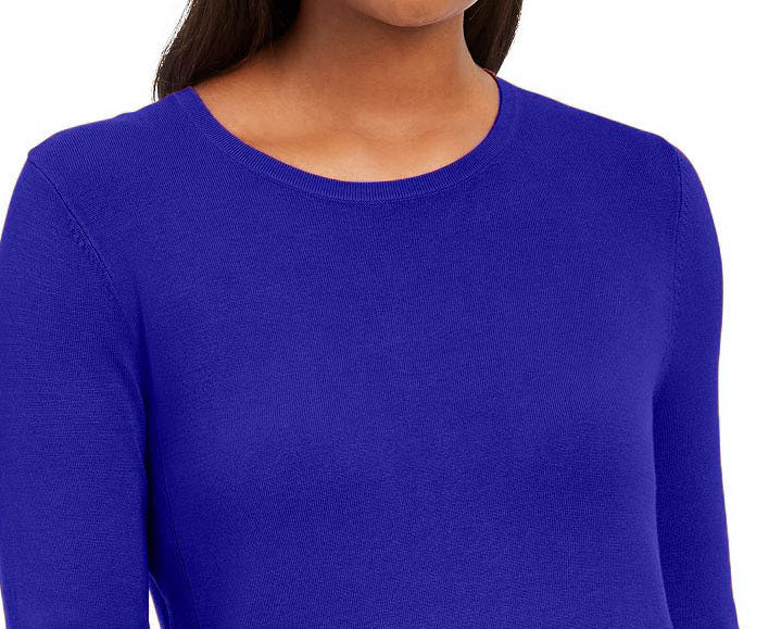 JM Collection Women's Petite Button-Cuff Crewneck Sweater Blue Size XL
