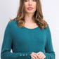 JM Collection Women's Petite Button-Cuff Crewneck Sweater Black Size X-Large