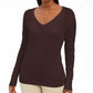 JM Collection Women's Embellished Sleeve V Neck Sweater Brown Size Large