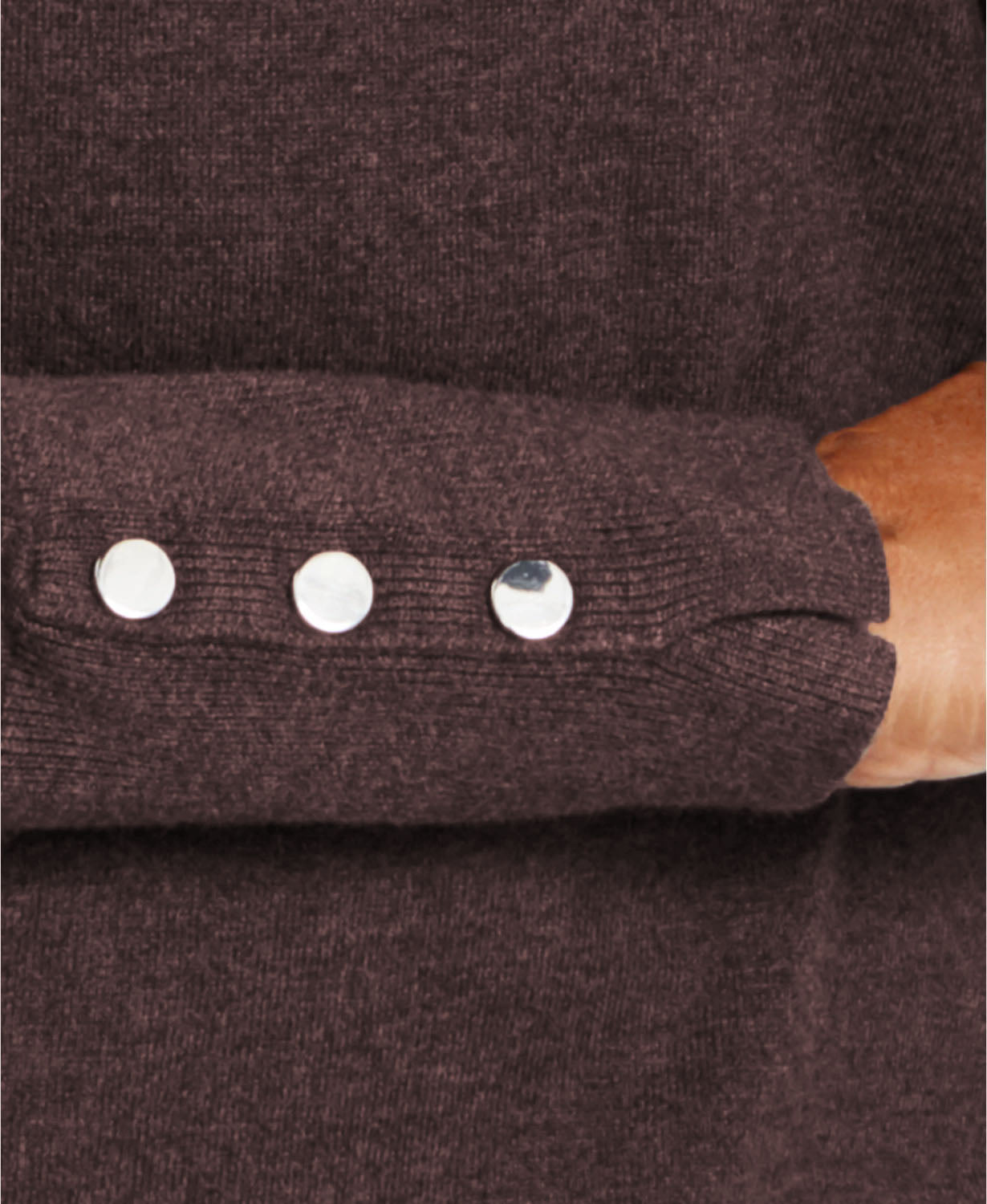 JM Collection Women's Embellished Sleeve V Neck Sweater Brown Size Large