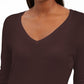 JM Collection Women's Embellished Sleeve V Neck Sweater Brown Size Large