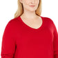 JM Collection Women'sCollection Plus Size Button-Cuff V-Neck Sweater  Red Size 2 Extra Large