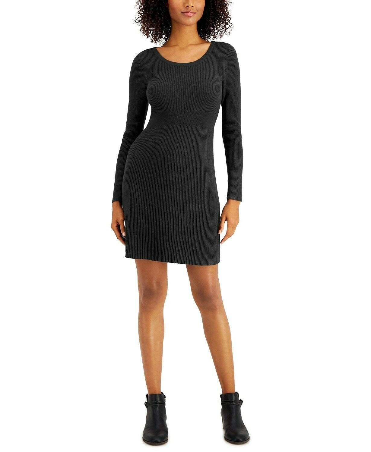 Style & Co Women's Ribbed-Knit Sweater Dress Black Size X-Large