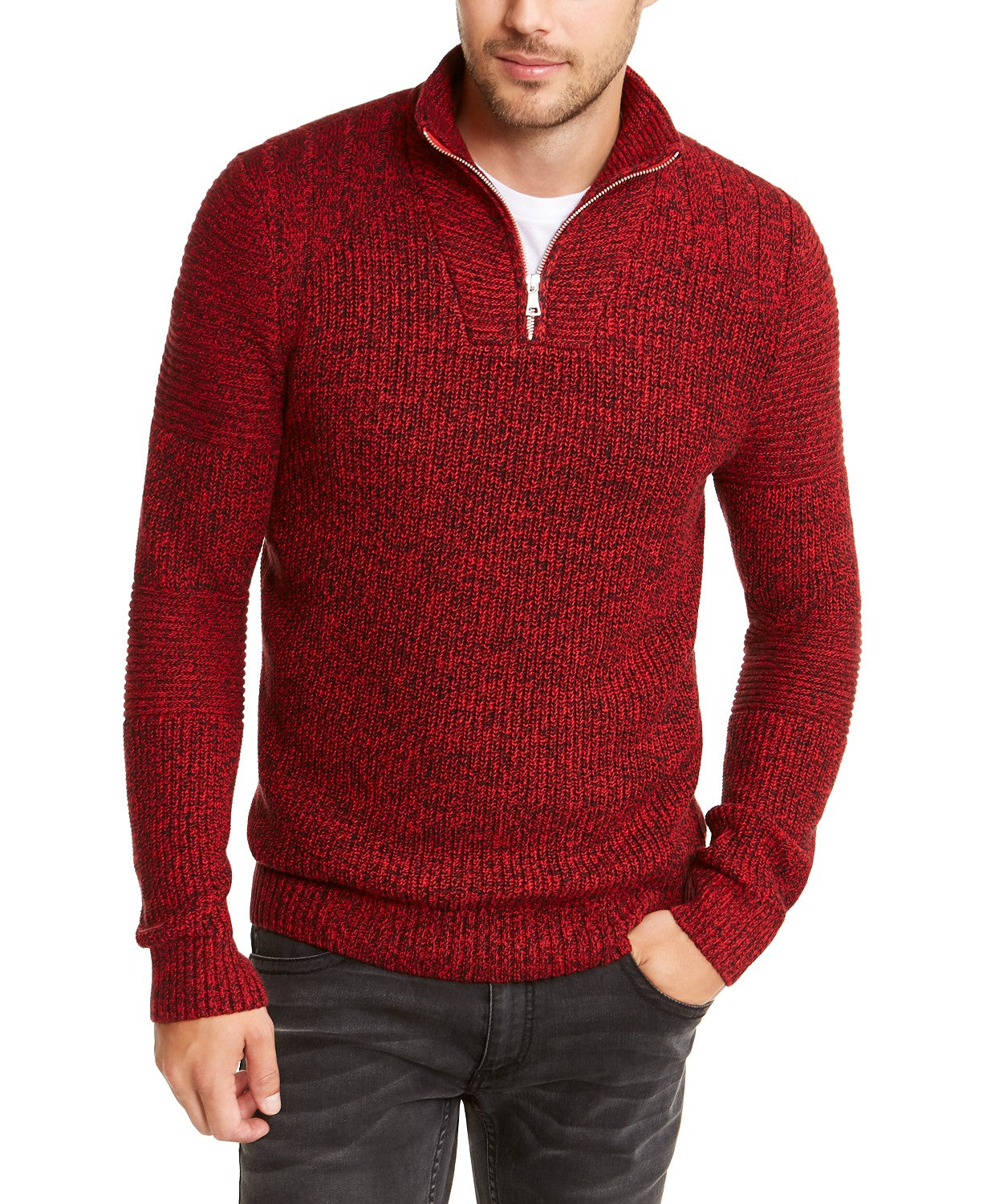 INC International Concepts Men's Quarter-Zip Sweater Red Size Small