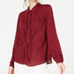 Alfani Women's Petite Twist-Front Button-Up Top Dark Red Size Medium