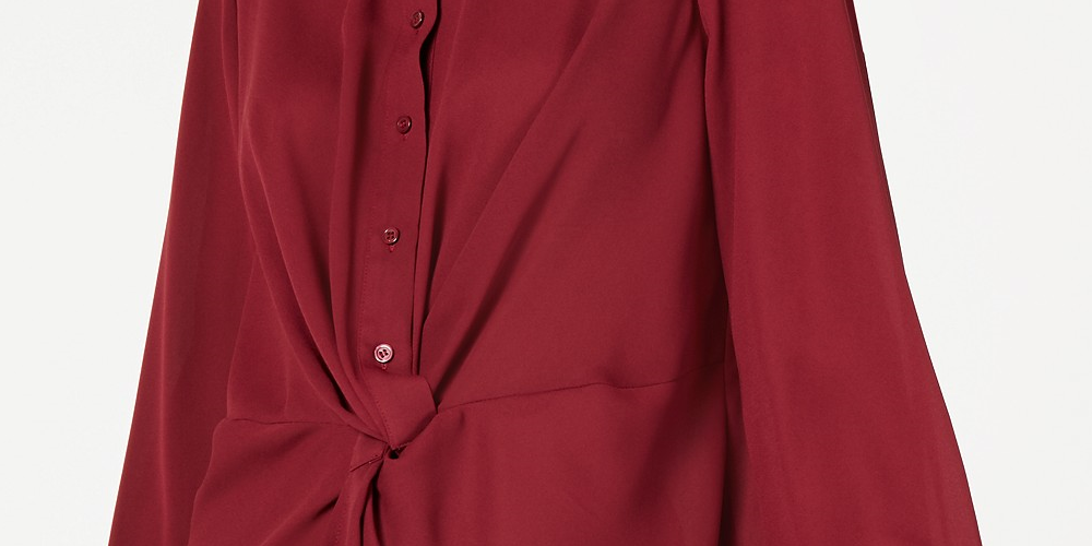 Alfani Women's Petite Twist-Front Button-Up Top Dark Red Size Medium