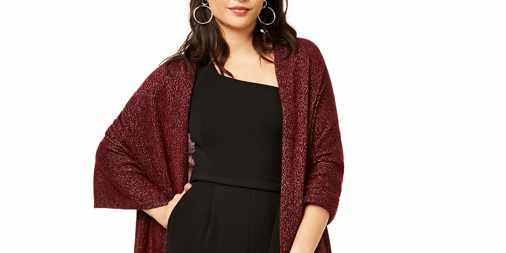 Charter Club Women's Cashmere Metallic Oversized Wrap Dark Red Size Regular