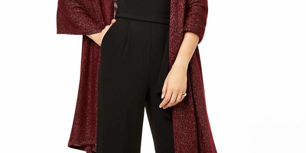 Charter Club Women's Cashmere Metallic Oversized Wrap Dark Red Size Regular