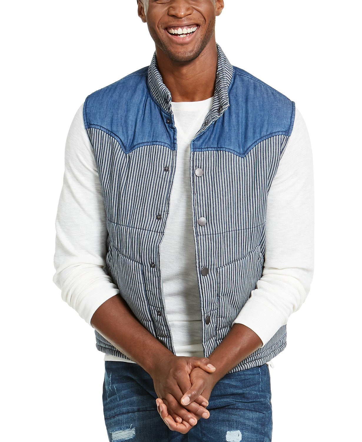 American Rag Men's Quilted Colorblocked Vest Blue Size Extra Large