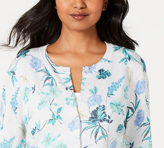 Charter Club Women's Floral-Print Cardigan  Blue Size Extra Large