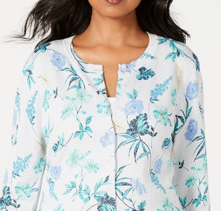 Charter Club Women's Floral-Print Cardigan White Size Small