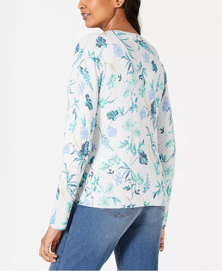 Charter Club Women's Floral-Print Cardigan White Size Small