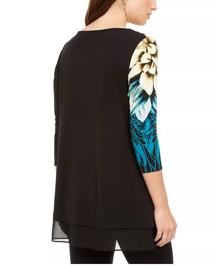 Alfani Women's Layered Crossover-Hem Tunic Top Black Size Medium