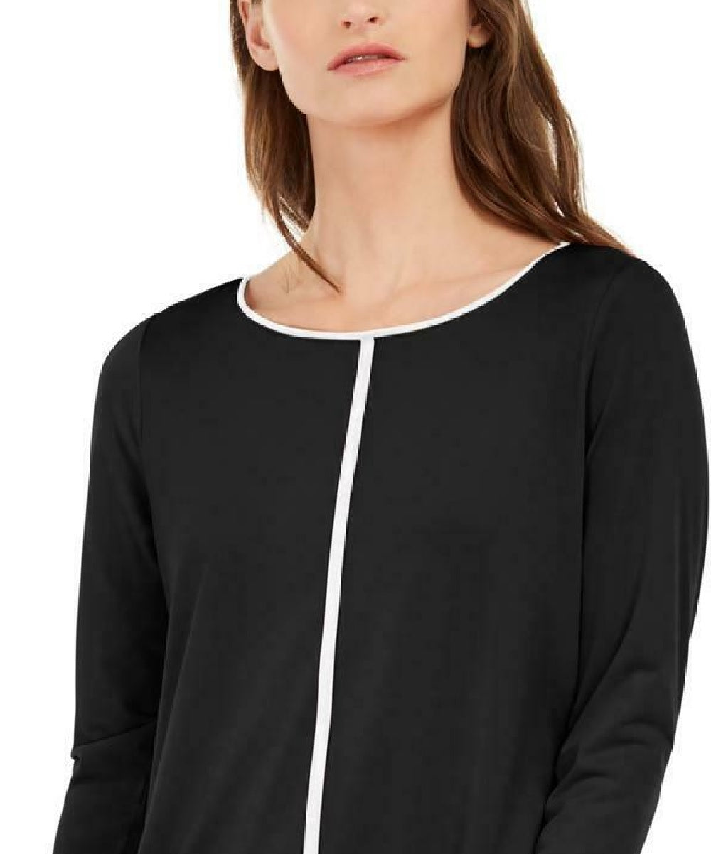 Alfani Women's Side Slits Striped Dressy Tunic Top Black Size Small