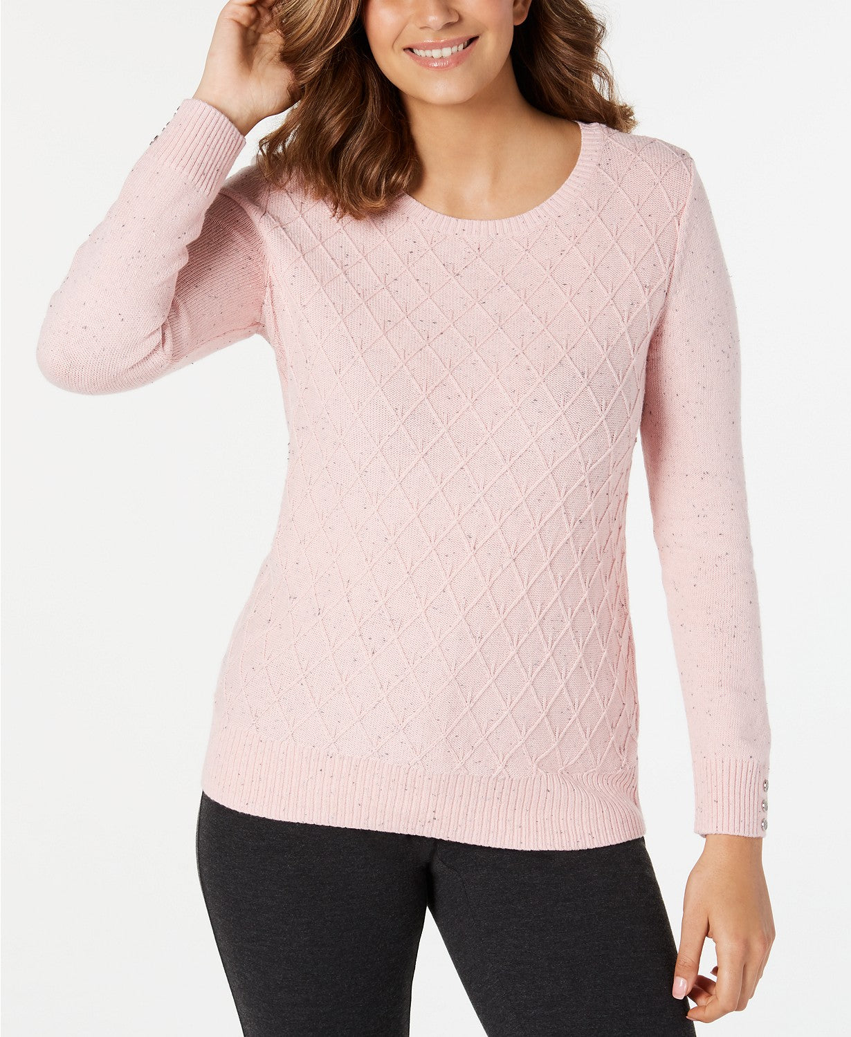 Karen Scott Women's Diamond Cable-Knit Sweater Pink Size 2 Extra Large