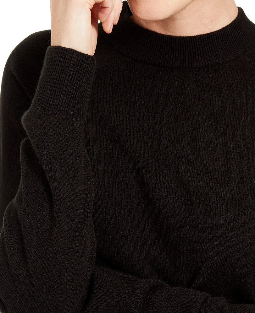 Karen Scott Women's Zip-Back Mock-Neck Sweater  Black Size Large