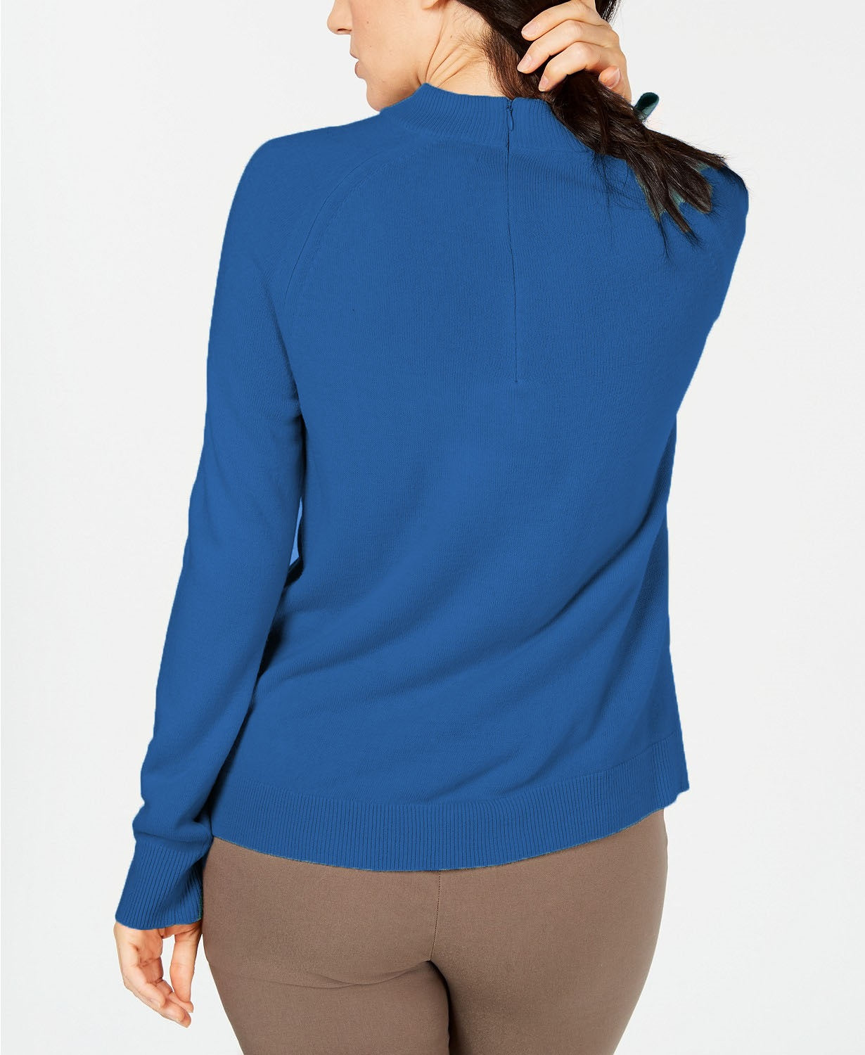 Karen Scott Women's Petite Luxsoft Zip-Back Sweater Blue Size Medium