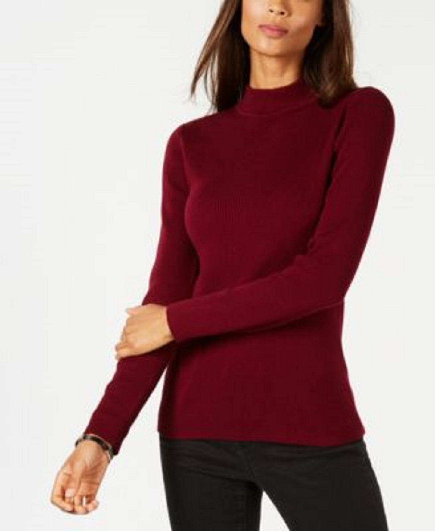 Karen Scott Women's Petite Mock-Neck Sweater Red Size Petite