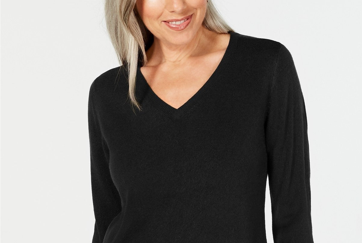 Karen Scott Women's V-Neck Sweater Black Size Medium
