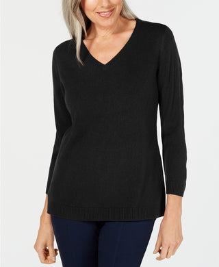 Karen Scott Women's V-Neck Sweater Black Size Small