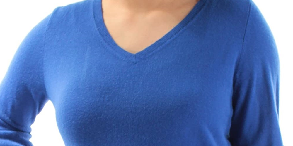 Karen Scott Women's V-Neck Sweater  Blue Size Large