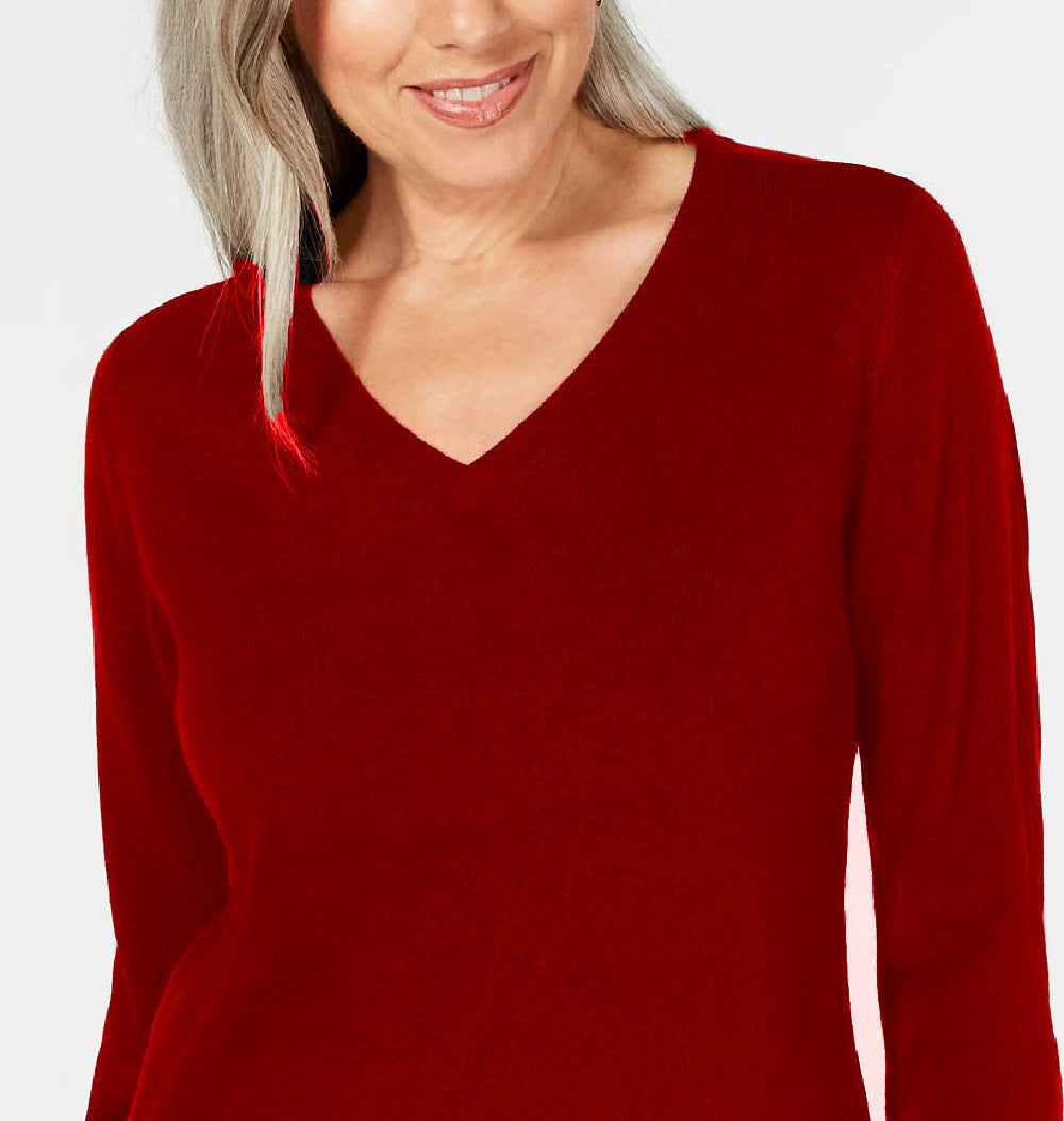Karen Scott Women's V-Neck Sweater Red Size Medium