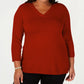 Karen Scott Women's Plus Size V-Neck Luxsoft Sweater Red Size 2X
