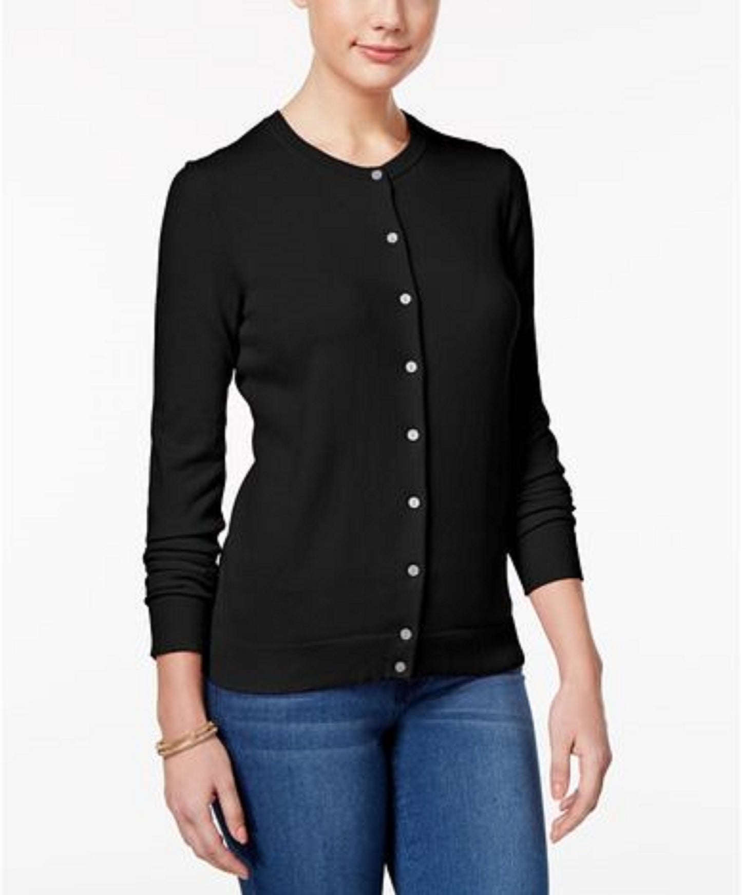 Karen Scott Women's Bead-Button Cardigan Black Size Extra Small